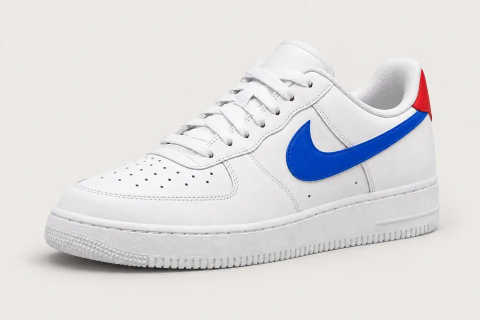 Air Force 1 Bleu Blanc Rouge coloris blanc, vue de trois quarts