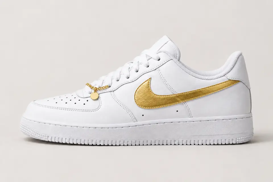Air Force 1 Chaîne Or Swoosh Peint coloris or, vue de profil