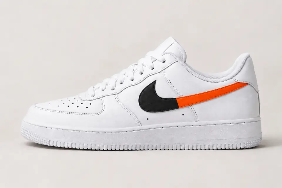Air Force 1 Couple coloris noir et orange, vue de profil