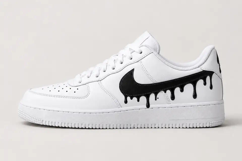 Air Force 1 Cuir Drip coloris noir, vue de profil
