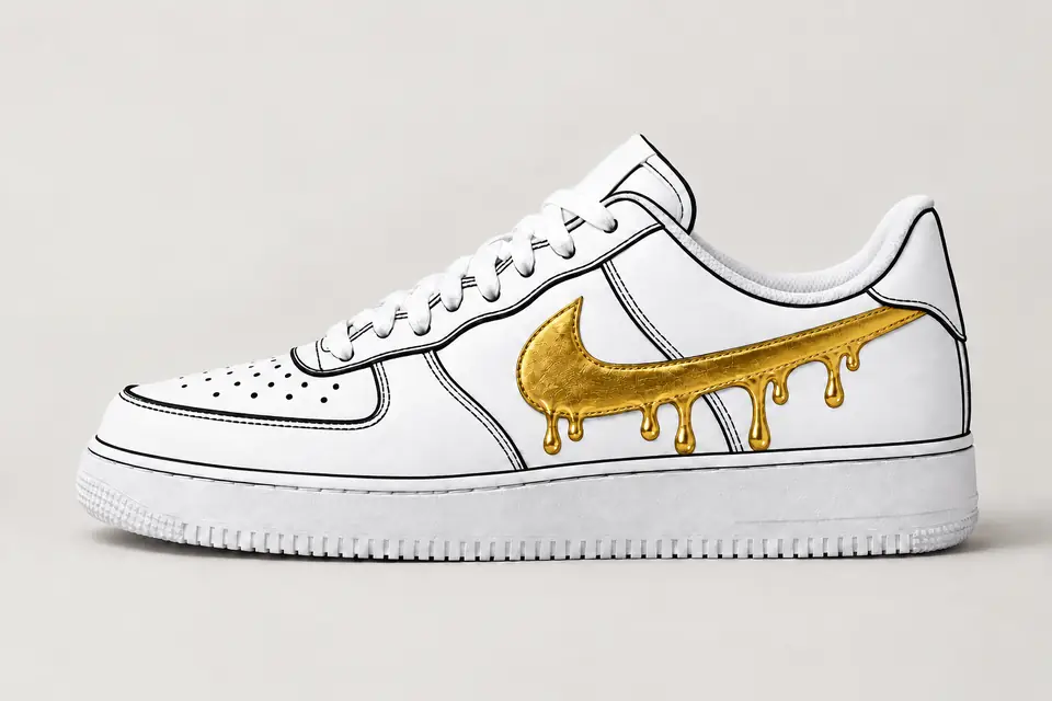 Air Force 1 Custom Cartoon Drip coloris or, vue de profil