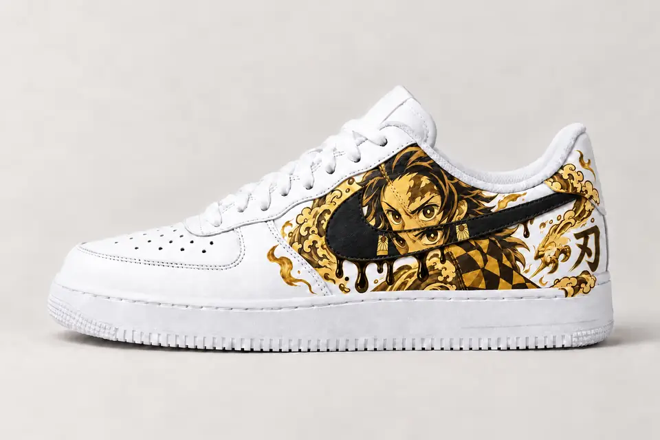 Air Force 1 Custom Demon Slayer Drip coloris or, vue de profil
