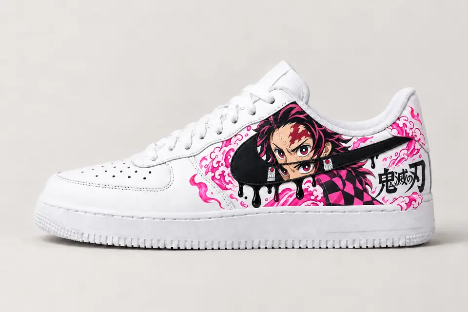 Air Force 1 Custom Demon Slayer Drip coloris rose, vue de profil
