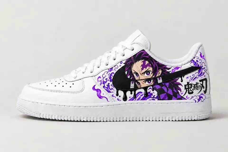 Air Force 1 Custom Demon Slayer Drip coloris violet, vue de profil