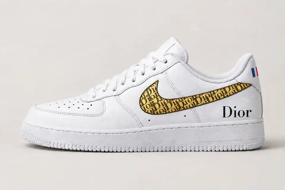 Air Force 1 Custom Dior France coloris or, vue de profil