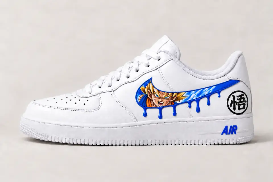 Air Force 1 Dragon Ball Drip coloris bleu, vue de profil