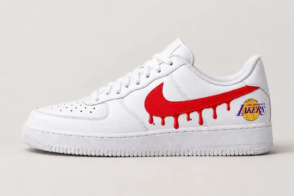 Air Force 1 Lakers Drip coloris rouge, vue de profil