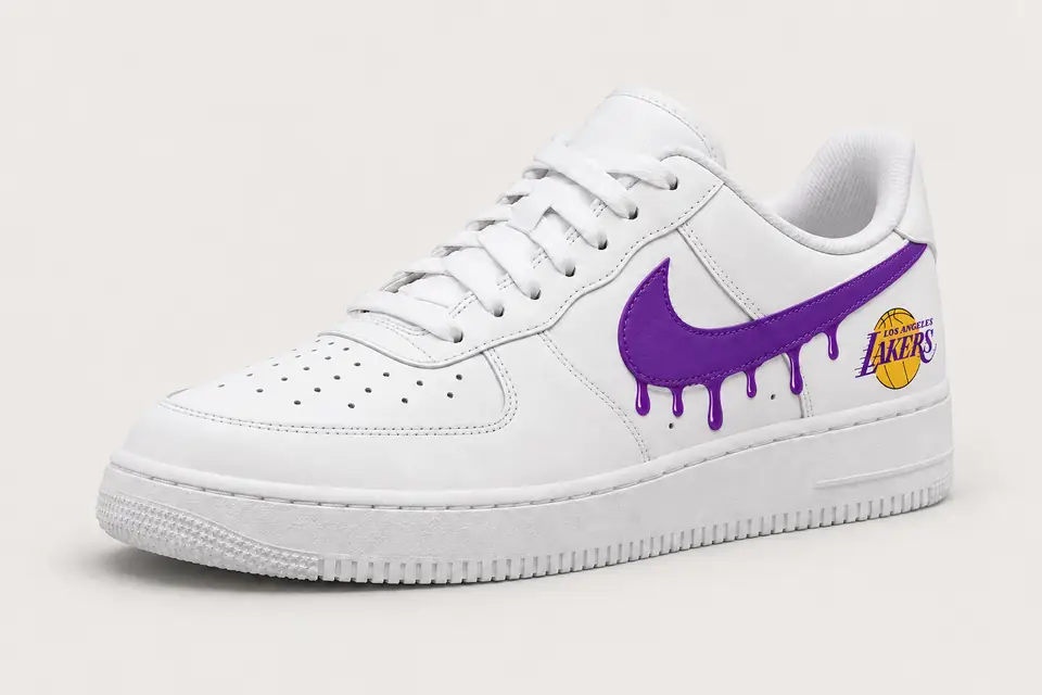 Air Force 1 Lakers Drip coloris violet, vue de trois quarts