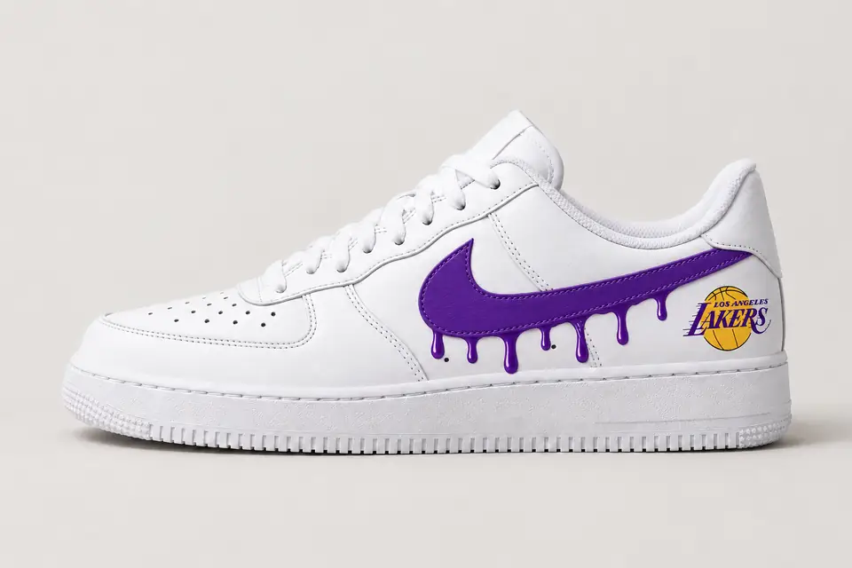 Air Force 1 Lakers Drip coloris violet, vue de profil