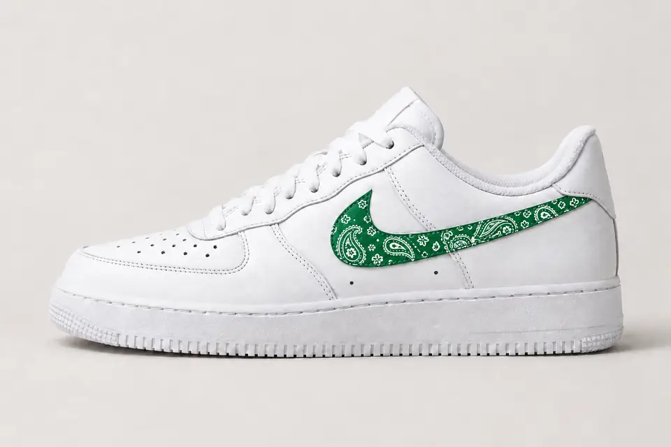 Air Force 1 Paisley Swoosh coloris vert, vue de profil