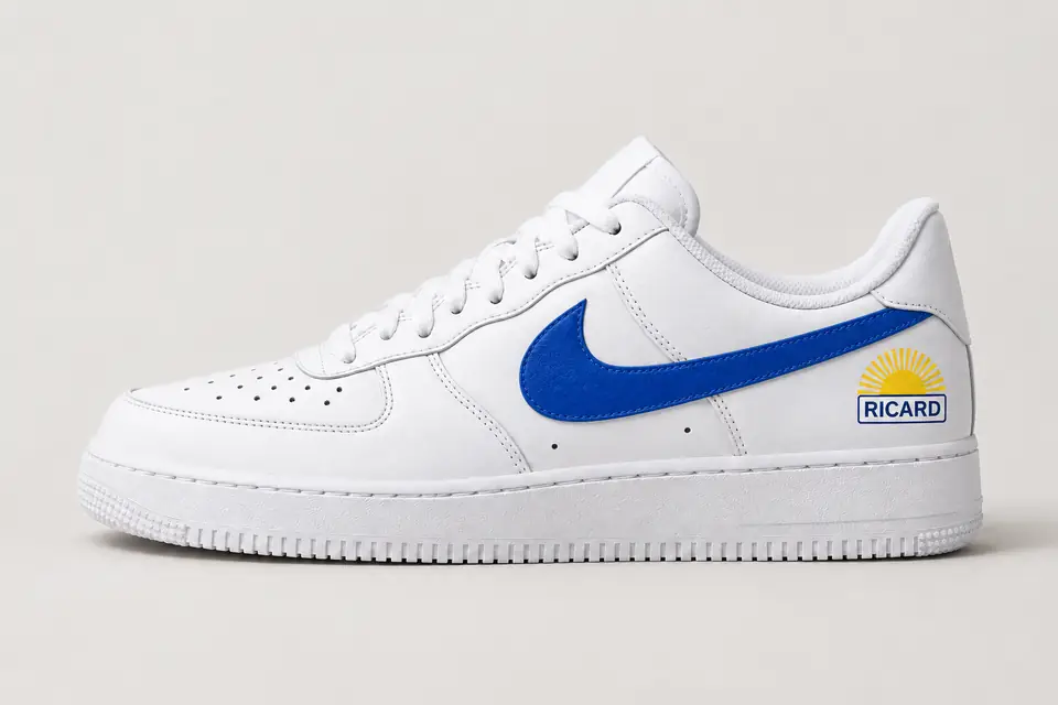 Air Force 1 Ricard Swoosh Peint coloris bleu, vue de profil