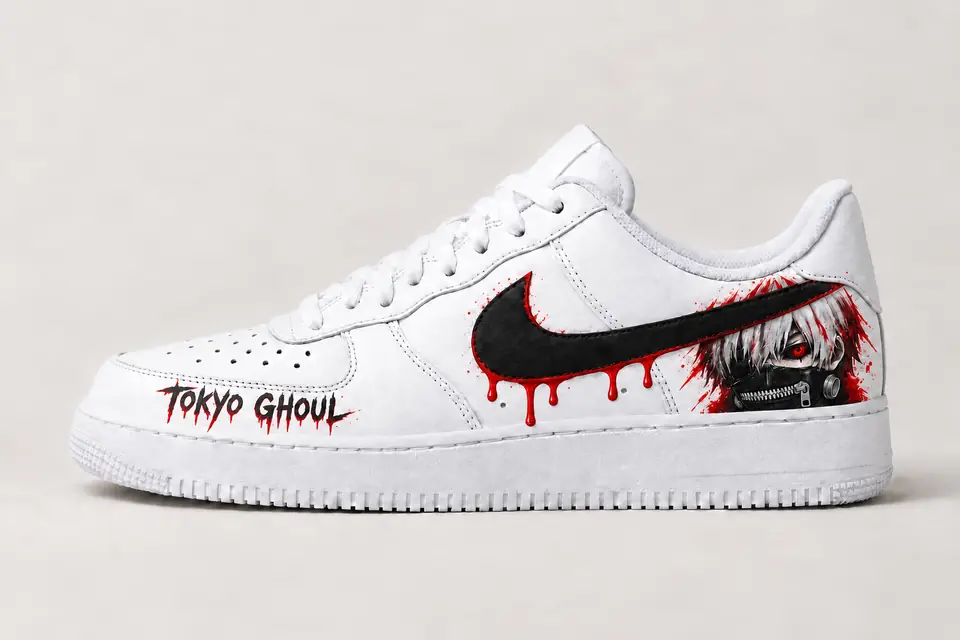Air Force 1 Tokyo Ghoul coloris noir et rouge, vue de profil