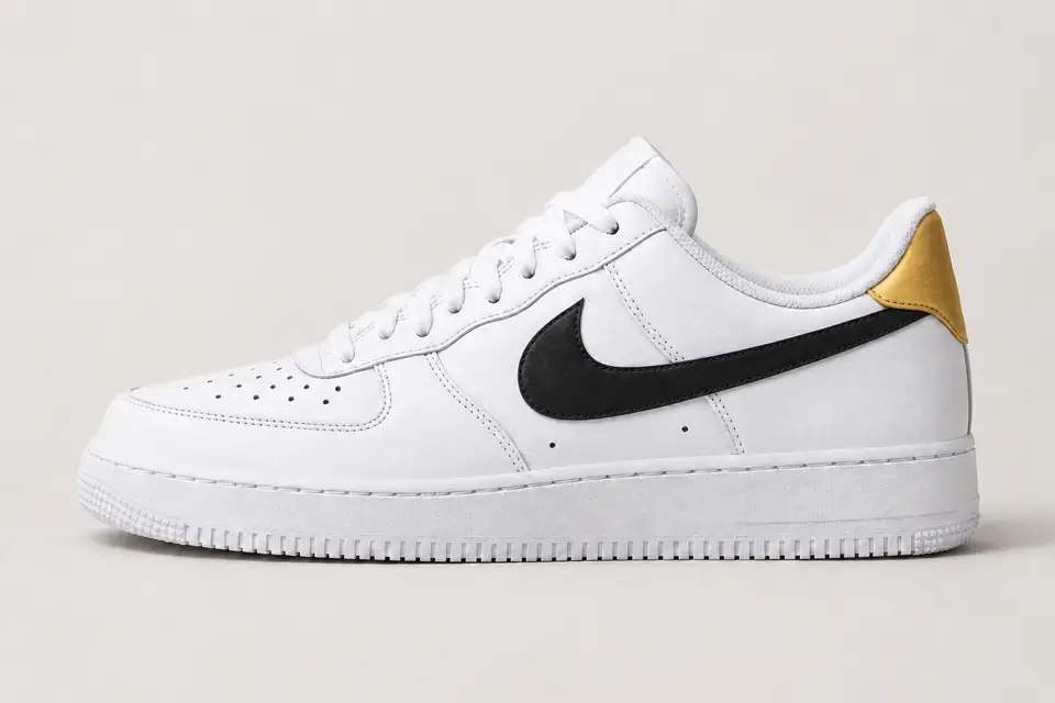 Air Force 1 White/Black Gold coloris blanc, vue de profil