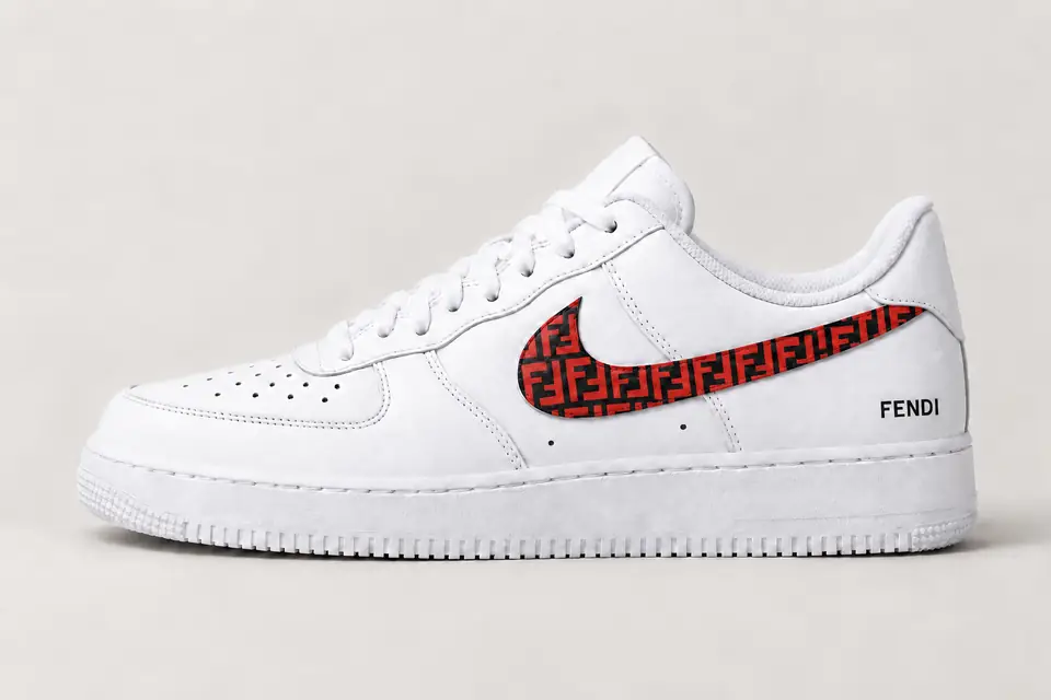 Air Force Fendi coloris noir et rouge, vue de profil
