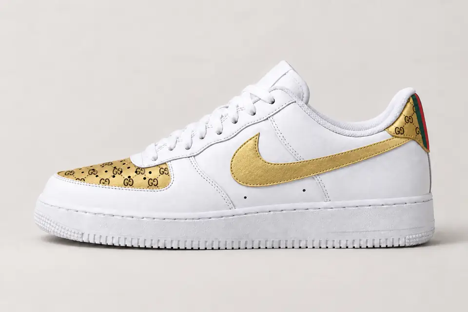 Air Force Gucci Bébé coloris or, vue de profil
