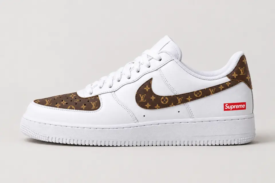 Air Force Louis Vuitton Supreme coloris marron, vue de profil