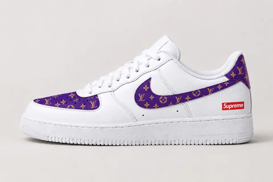 Air Force Louis Vuitton Supreme coloris violet, vue de profil