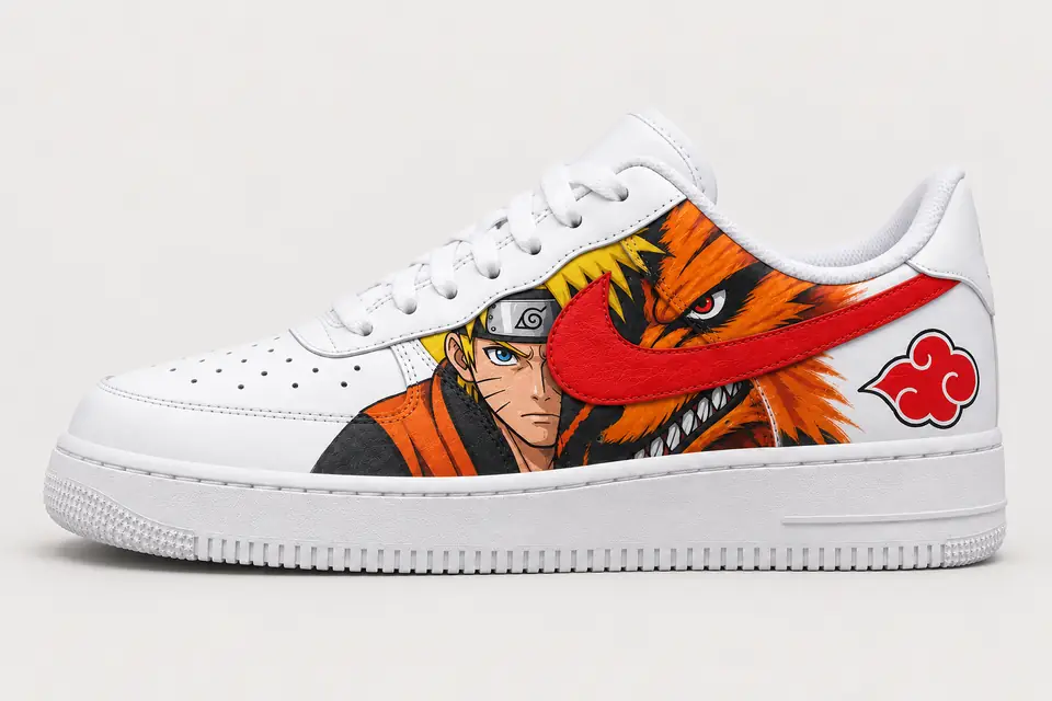 Air Force Naruto Swoosh Peint coloris rouge, vue de trois quarts