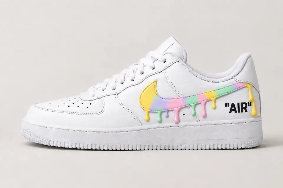 Air Force Off-White Jaune Drip coloris jaune et pastel, vue de profil