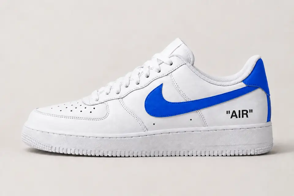 Air Force Off-White Jaune Talon Peint coloris bleu, vue de profil