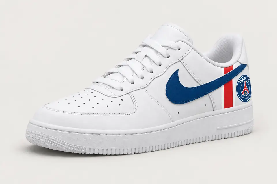 Air Force One PSG coloris blanc, vue de trois quarts