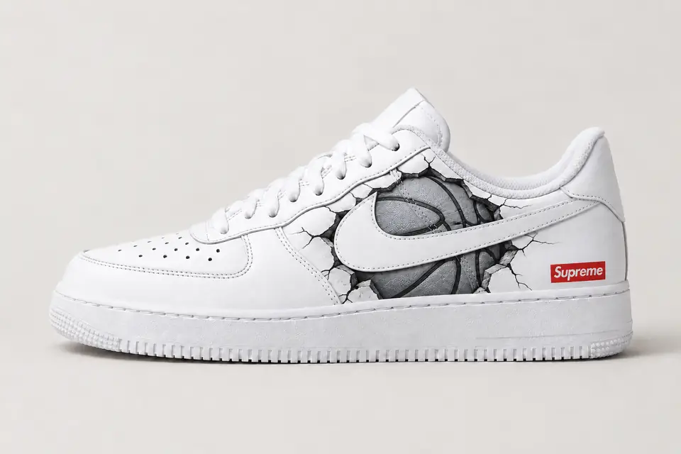 Air Force One Supreme NBA coloris gris, vue de profil