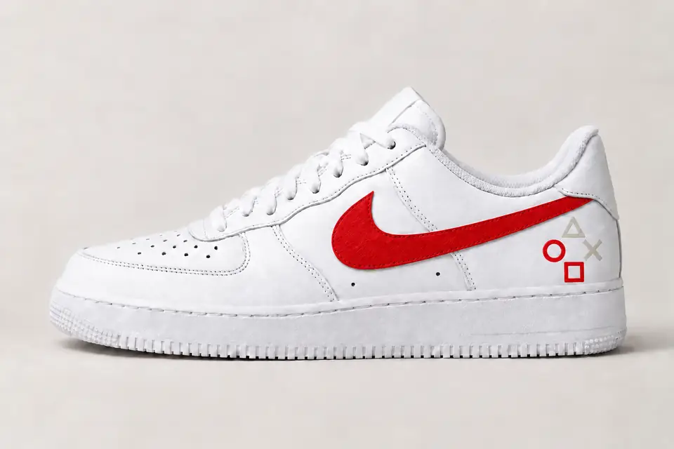 Air Force Playstation coloris blanc et rouge, vue de profil