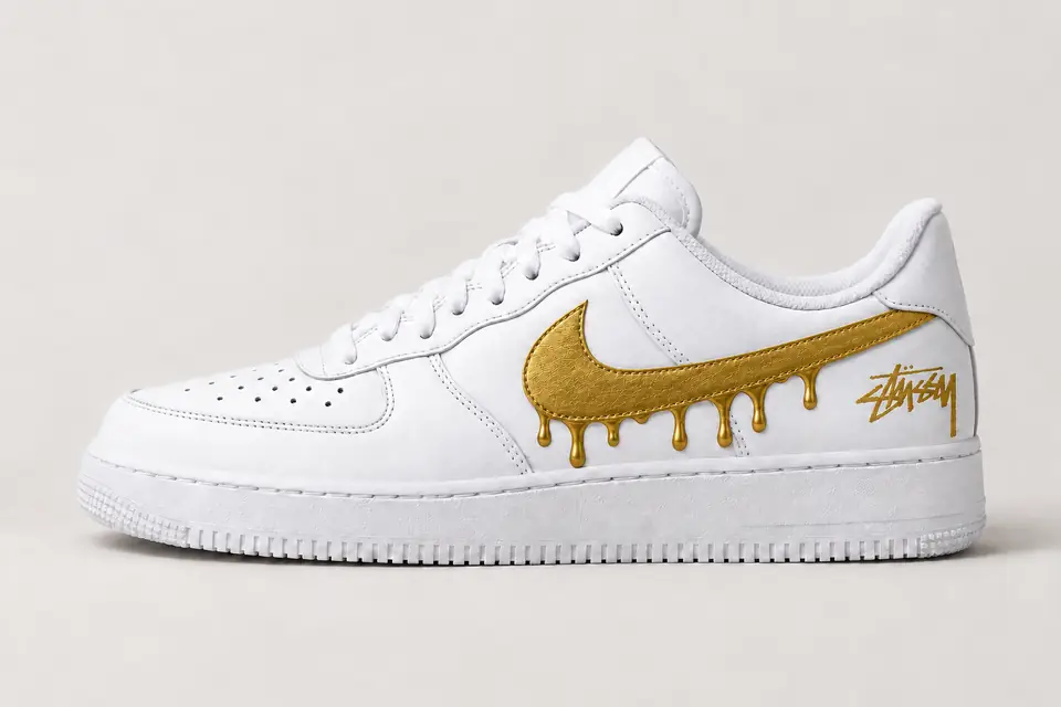 Air Force Stüssy Drip coloris or, vue de profil