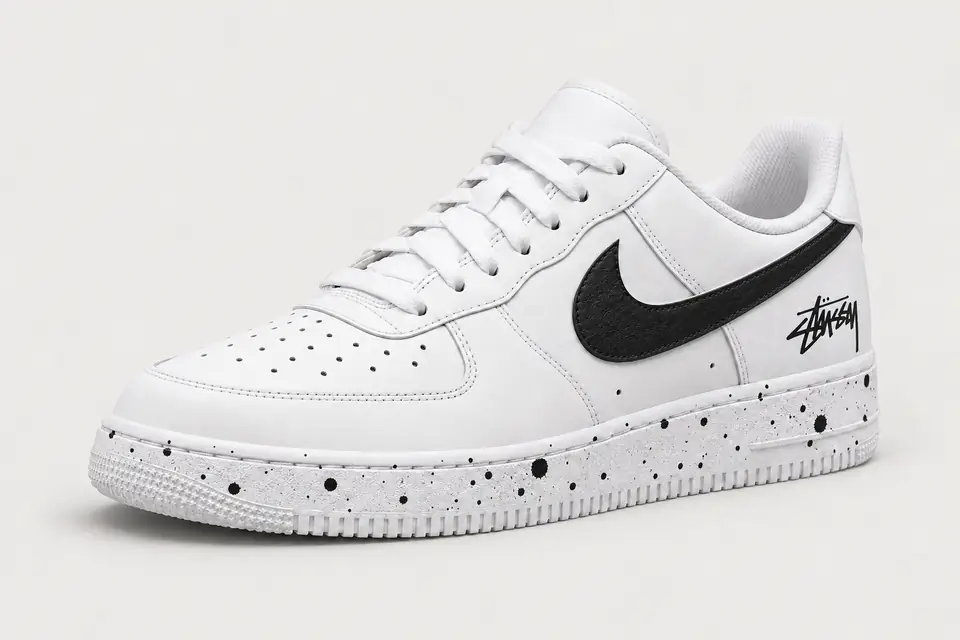 Air Force Stüssy Noir Splash coloris noir, vue de trois quarts