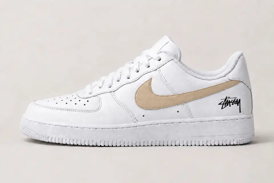 Air Force Stüssy Swoosh Peint coloris beige, vue de profil