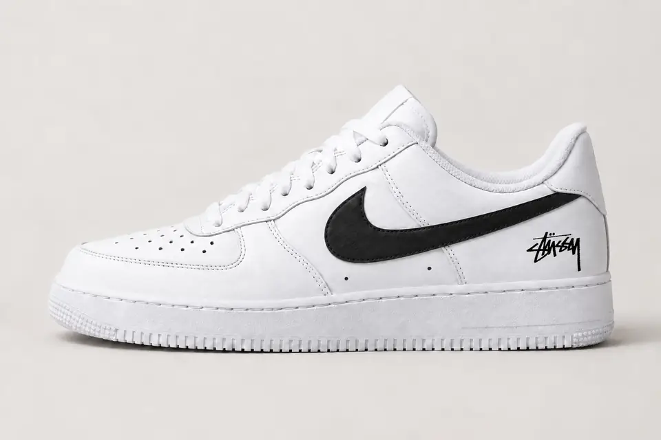 Air Force Stüssy Swoosh Peint coloris noir, vue de profil