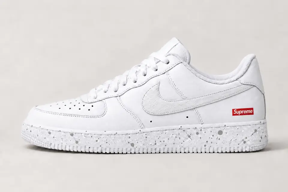 Air Force Supreme Noir Splash 2 coloris blanc et gris, vue de profil