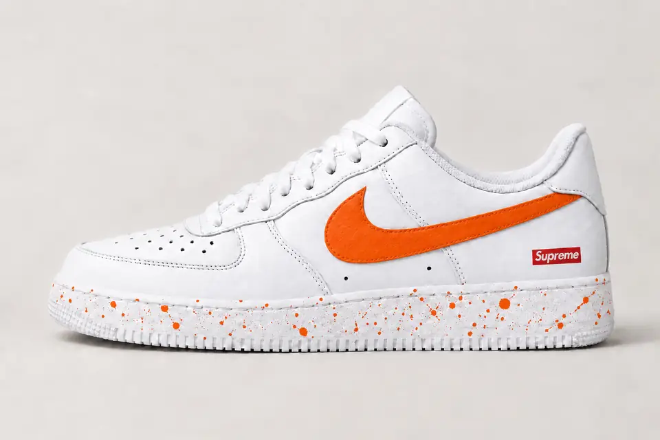 Air Force Supreme Noir Splash 2 coloris orange, vue de profil