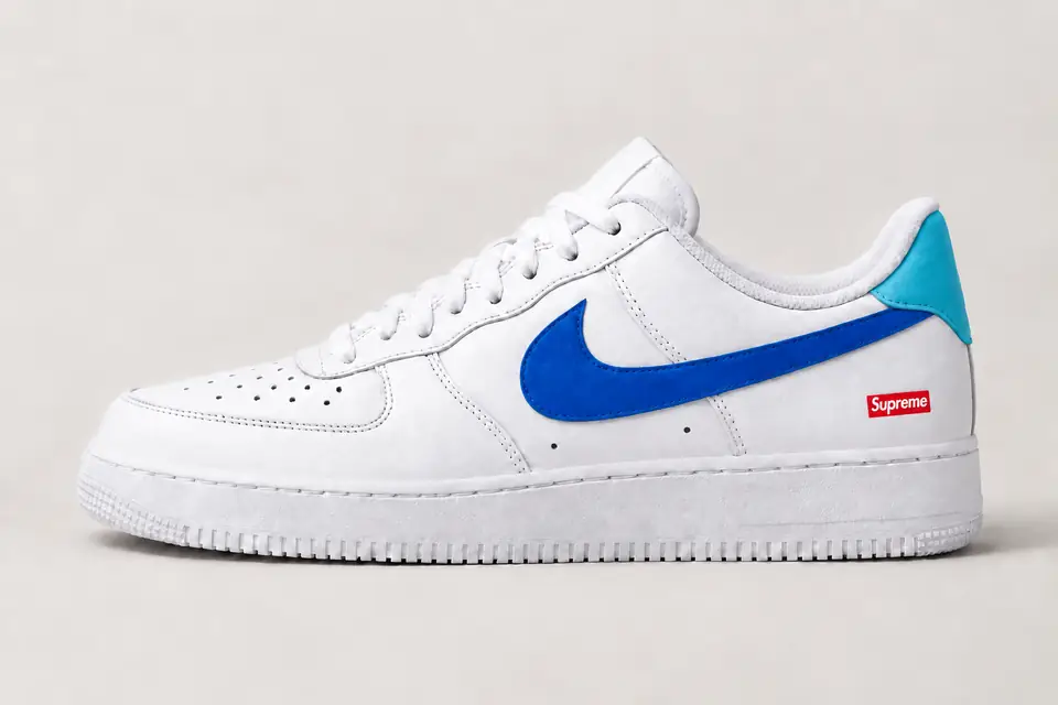 Air Force Supreme Noir Talon Peint 2 coloris bleu et turquoise, vue de profil