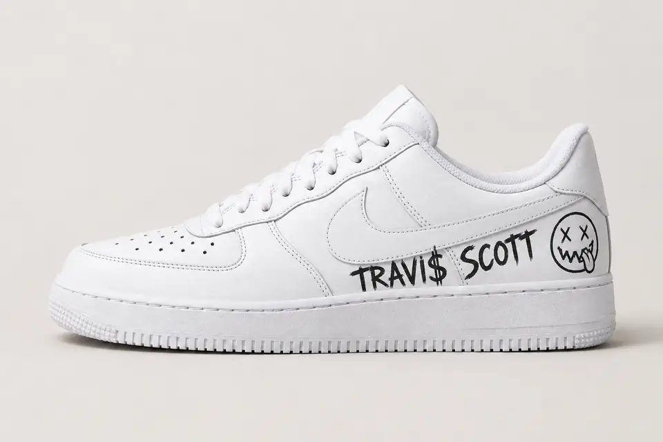 Air Force Travis Scott Blanche coloris blanc, vue de profil