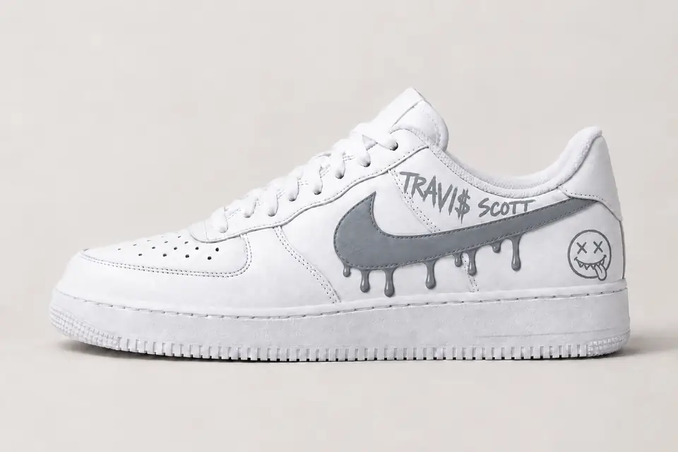 Air Force Travis Scott Drip coloris gris, vue de profil