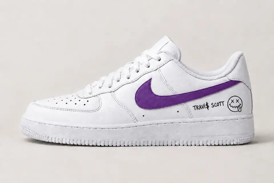 Air Force Travis Scott Swoosh Peint coloris violet, vue de profil