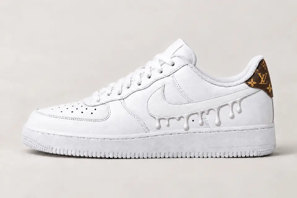 Custom Air Force 1 Louis Vuitton Drip coloris blanc, vue de profil