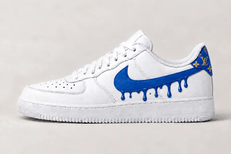 Custom Air Force 1 Louis Vuitton Drip coloris bleu, vue de profil