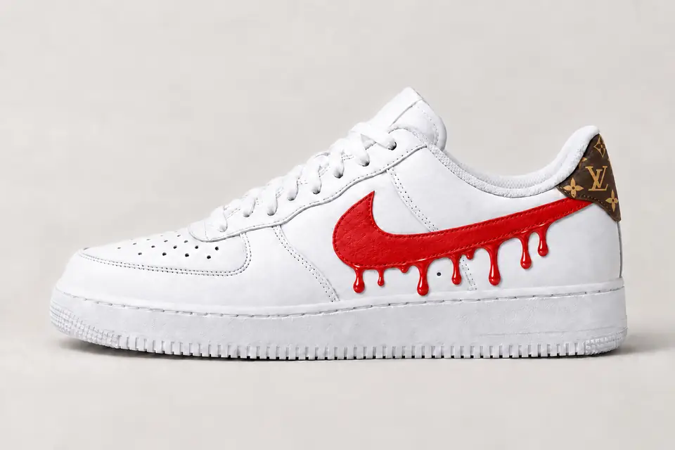 Custom Air Force 1 Louis Vuitton Drip coloris rouge, vue de profil