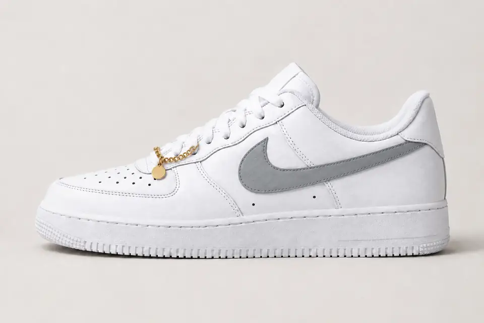 Nike Air Force 1 Femme avec Chaîne coloris gris, vue de profil
