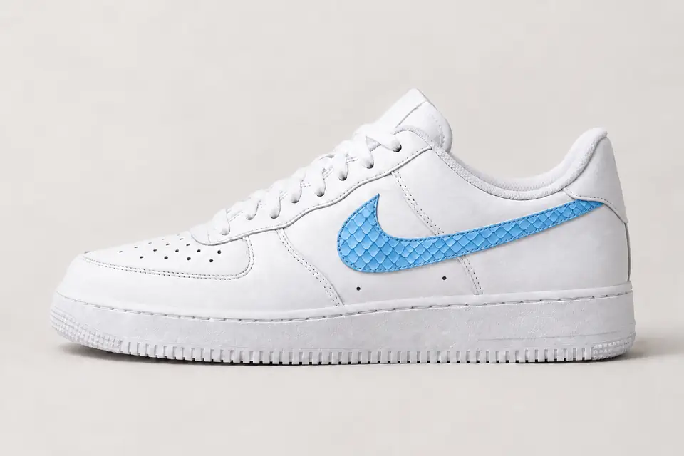 Nike Air Force 1 Snakeskin Femme coloris bleu ciel, vue de profil